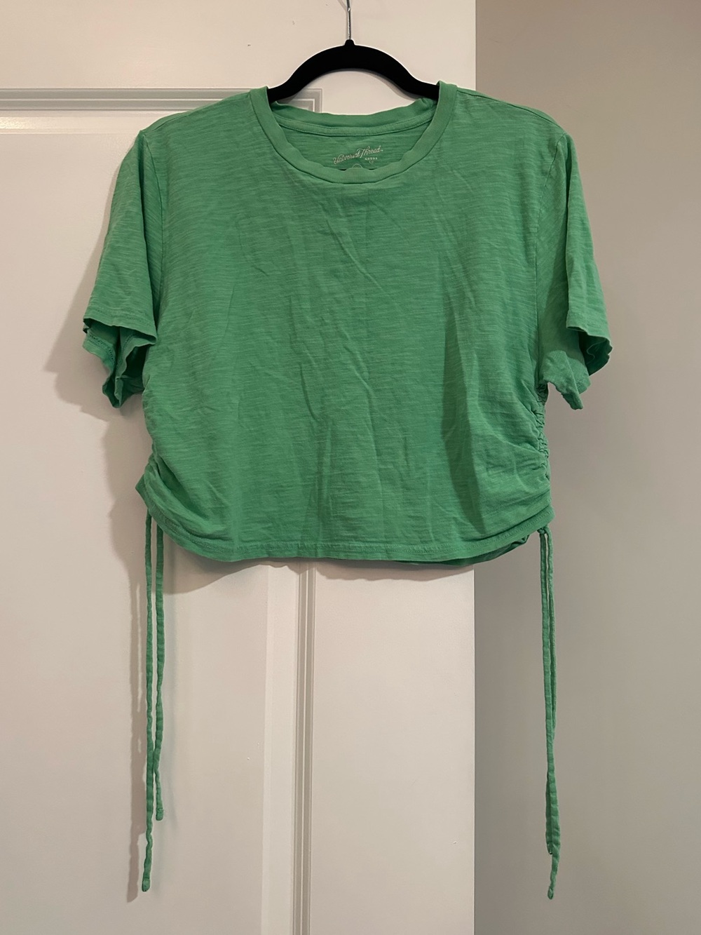 Universal Thread Medium Cotton Bright Green Side-Drawstring Crop Tee